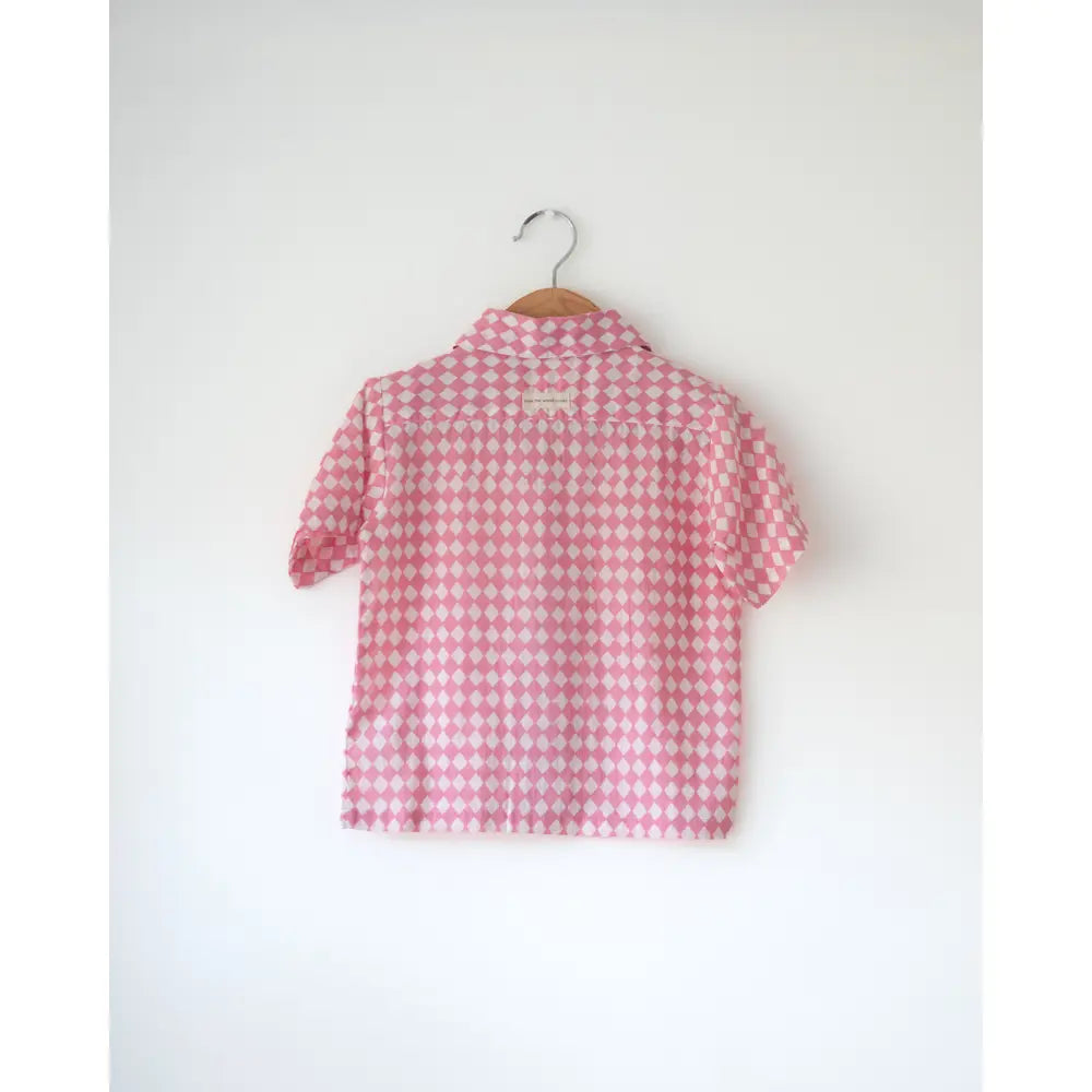 Love The World Today Boogie Pink White Rhombus Short Sleeve Shirt For Boys