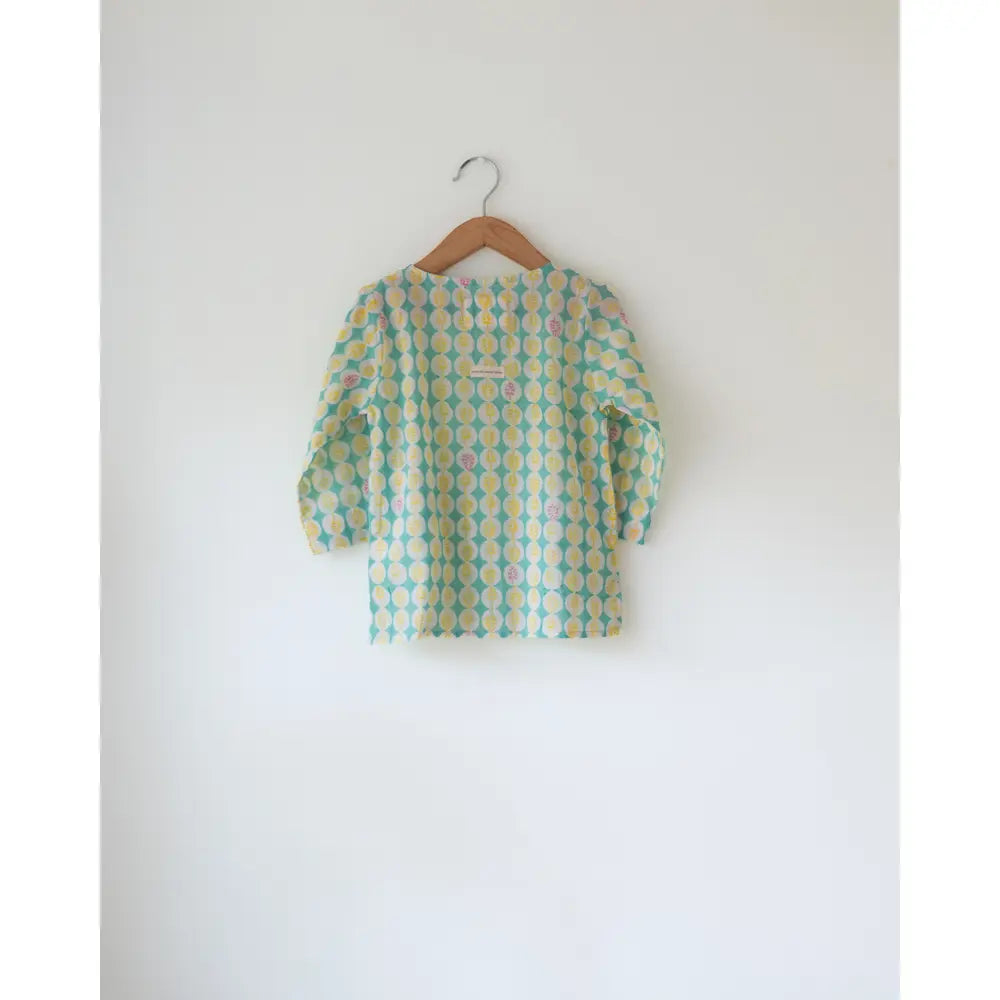 Love The World Today Rasa Green Monstera Print Full Sleeve Cotton Kurta For Boys