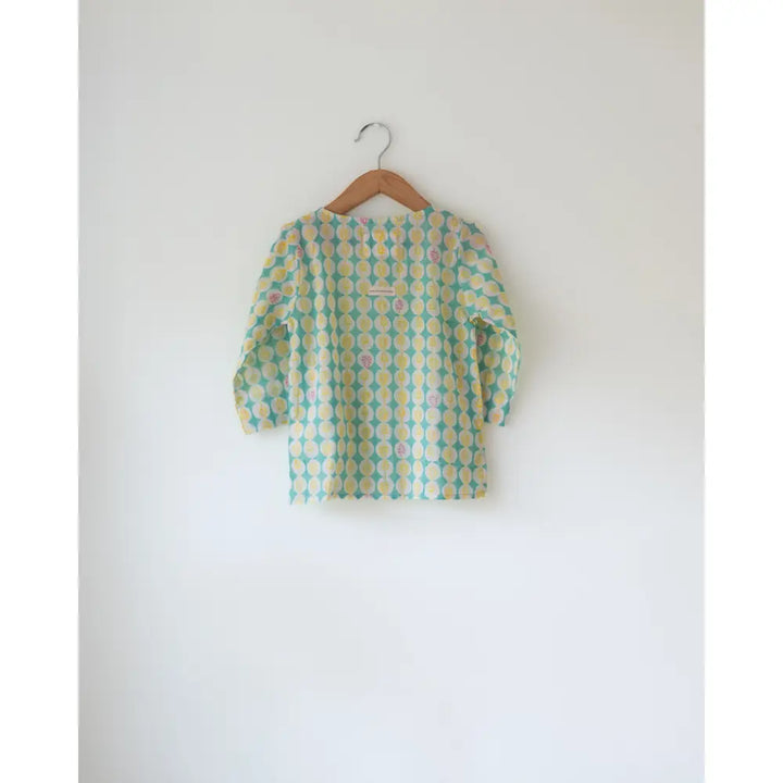 Love The World Today Rasa Green Monstera Print Full Sleeve Cotton Kurta For Boys