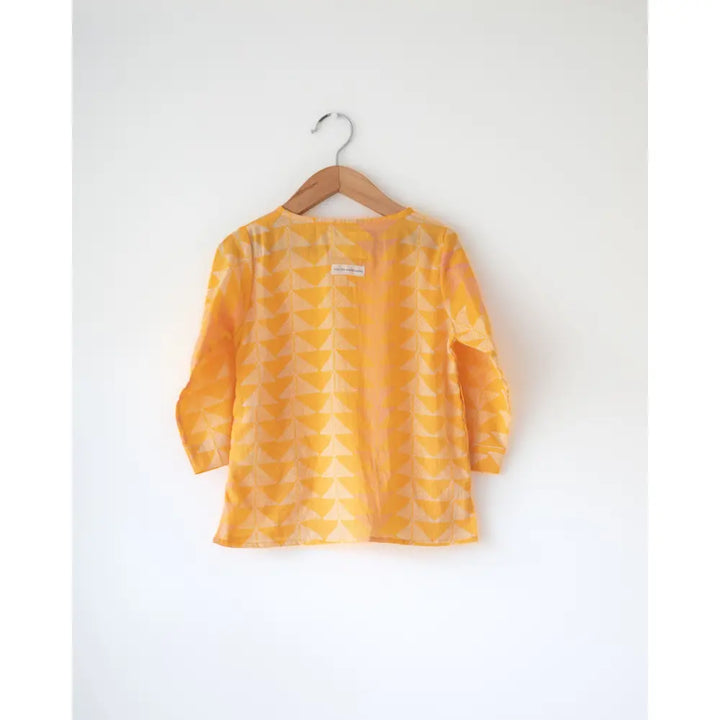 Love The World Today Chandan Mustard Yellow Chevron Cotton Kurta For Boys