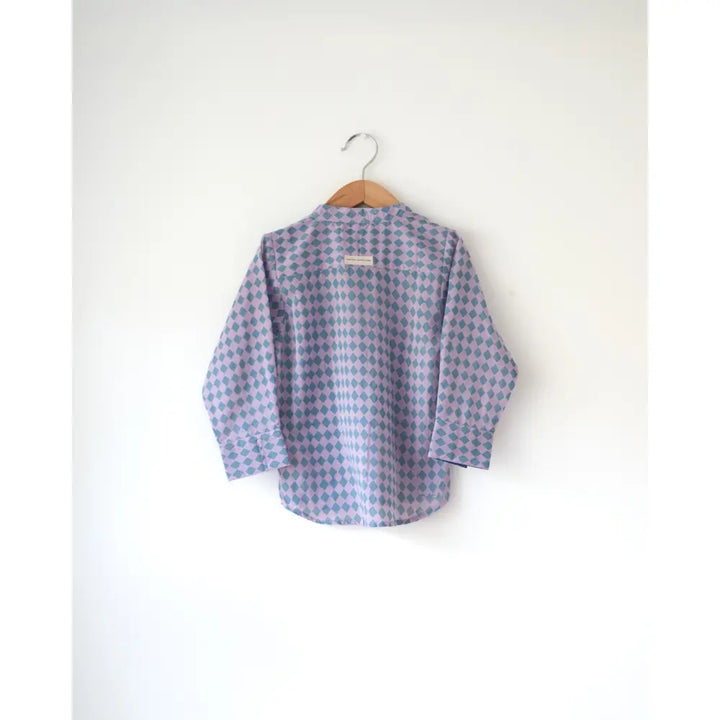 Love The World Today Saaz Purple Rhombus Full Sleeve Shirt Kurta For Boys