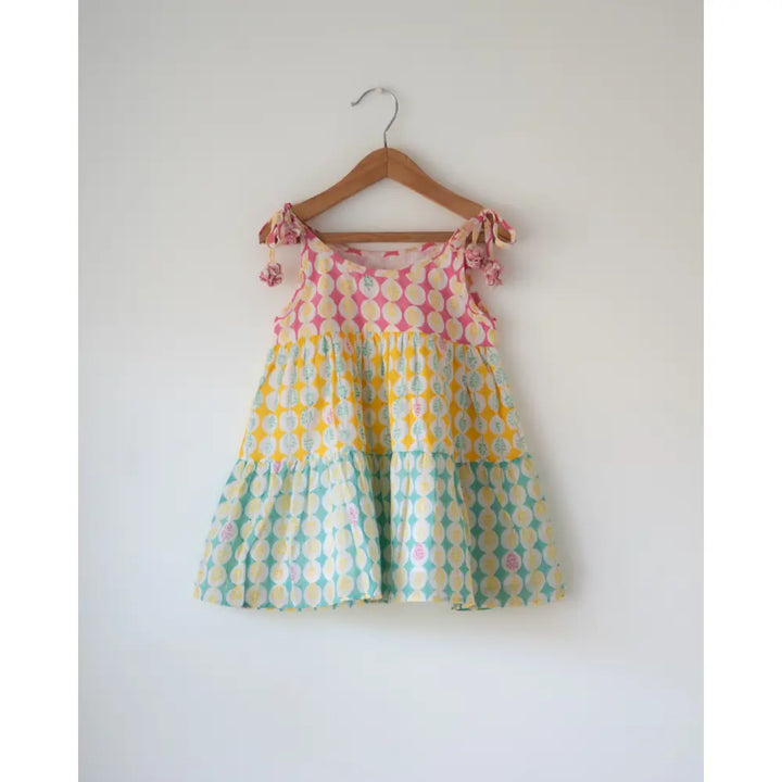 Love The World Today Rasa Green Monstera Print Infant Tiered Frock For Girls