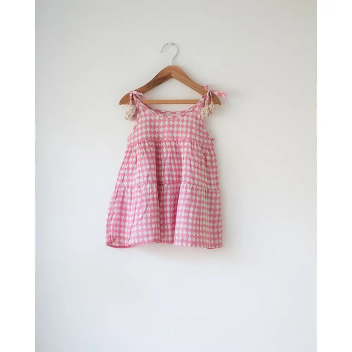 Love The World Today Leela Pink Rhombus Infant Tiered Frock For Girls