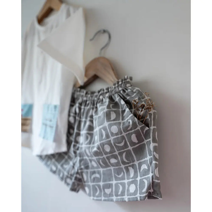 Love The World Today Sleepover Party Kurta and Shorts Co-ord Set - First Slice Print - White