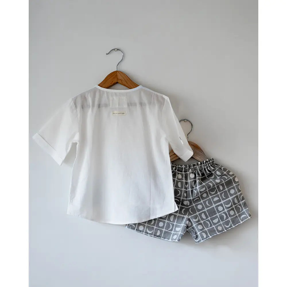 Love The World Today Sleepover Party Kurta and Shorts Co-ord Set - First Slice Print - White