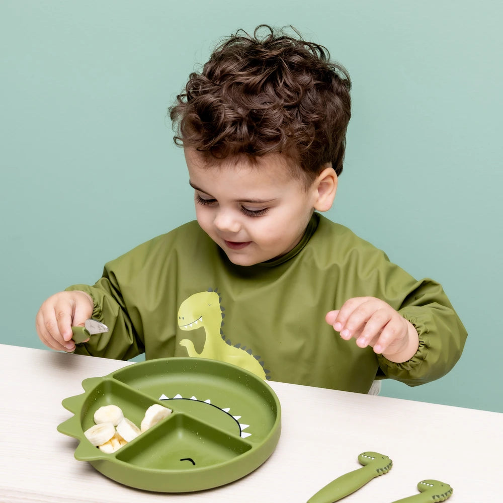 Trixie Silicone Divided Suction Plate | 100% Food-Grade Silicone Plate with Stick &amp; Stay Base, Compartments &amp; Easy-Clean Design | 4 Months Onwards | Mr. Dino