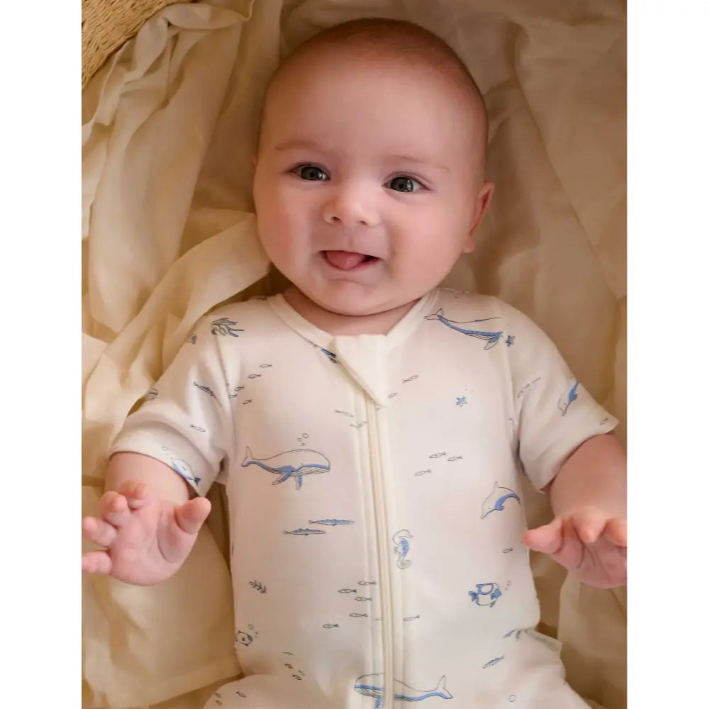 Purebaby Unisex Nautical Pack of 2 Organic Cotton Short Zip Growsuit - Vanilla