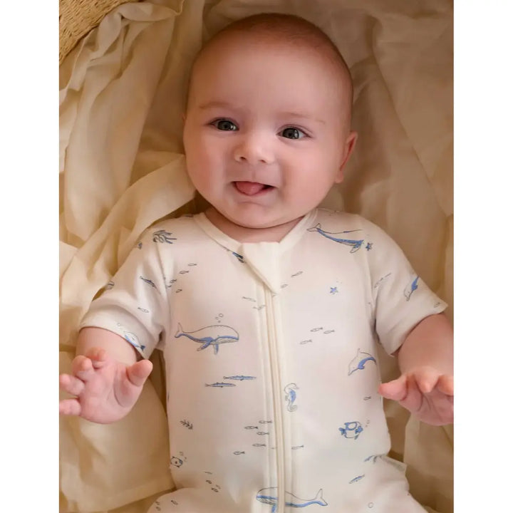 Purebaby Unisex Nautical Pack of 2 Organic Cotton Short Zip Growsuit - Vanilla