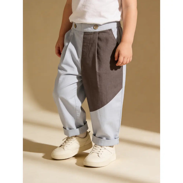 The Baby Trunk Unisex Comfy Patch Pants - Blue and Grey