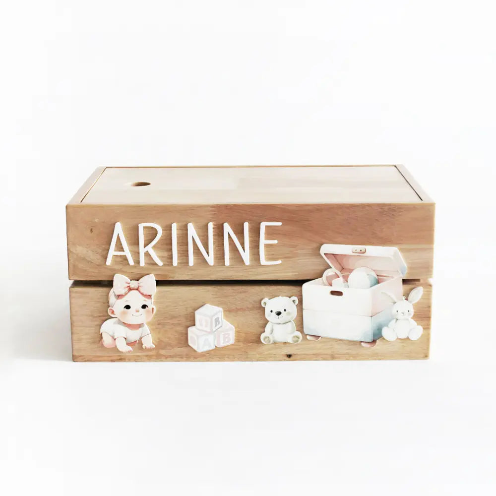The Tiny Trove Personalized Wooden Box - Baby Girl Theme