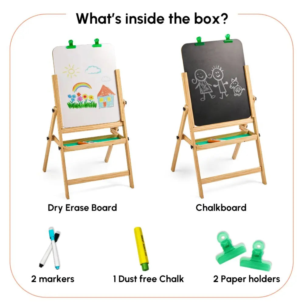 Curious Cub Wooden Double-Sided Art Easel | Blackboard &amp; Whiteboard | Creative Learning Drawing Board | Ages 1-10 Years