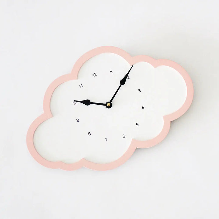 The Tiny Trove Cloud Clock - White - Pink Border