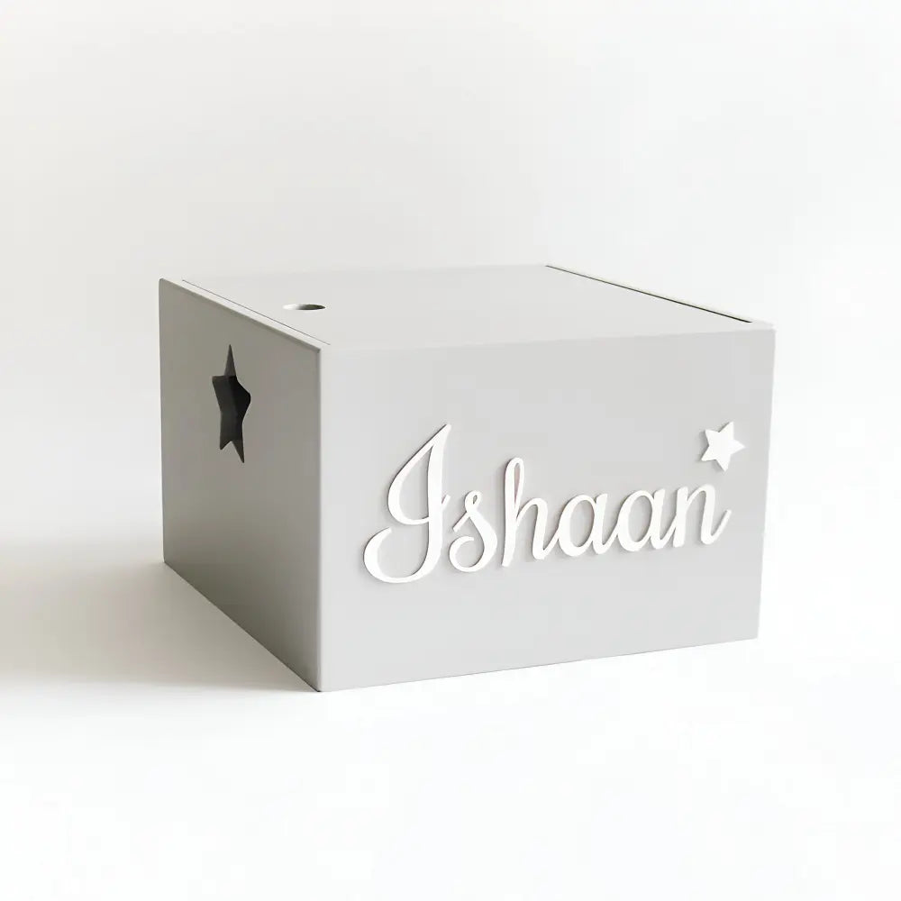 The Tiny Trove Personalized  Star Box Cursive - Grey