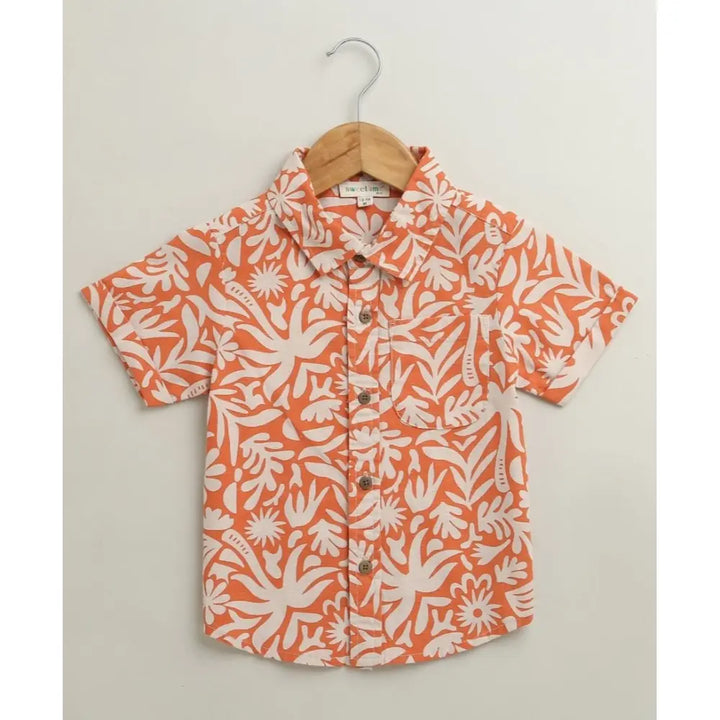 Sweetlime By AS Baby Boys Tropical Bloom Cotton Co-ord Set - Orange &amp; Peach