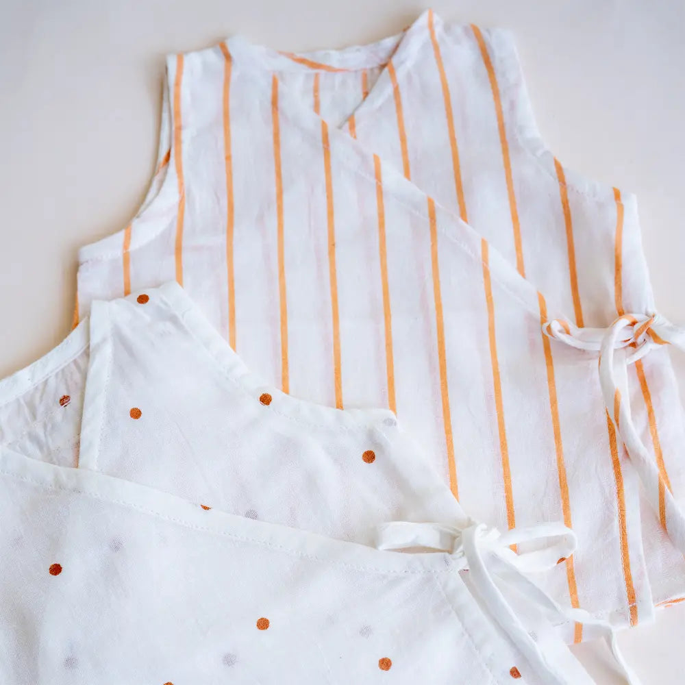 PureCloth.Co Polka Stripe Muslin Jablas for Babies - Off-White