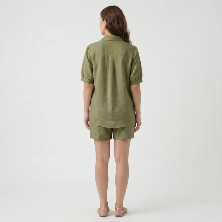 SOL MAMA Relaxed Linen Shirt - Olive Green