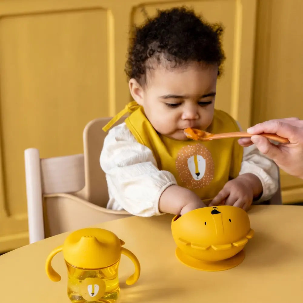 Trixie First Baby Meal Set | 100% Food-Grade Silicone Suction Bowl &amp; Soft Spoon Set for Self-Feeding, Baby Weaning &amp; First Bites | 4 Months Onwards | Mr. Lion