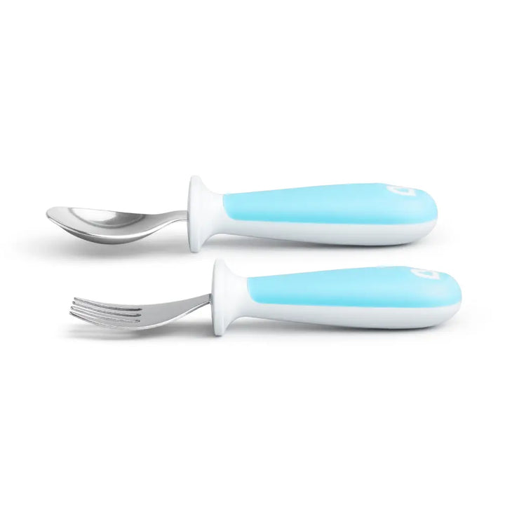 Munchkin Raise  Toddler Fork &amp; Spoon Set – Self-Feeding Utensils with Germ-Free Raised Base, BPA-Free, 12+ Months - Blue