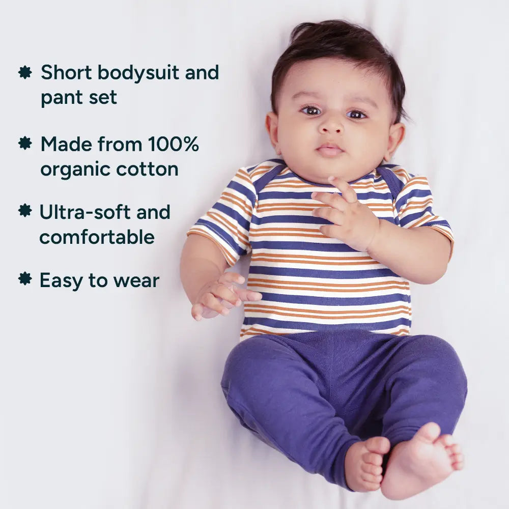 Nintara Baby 100% Unisex Cotton Bodysuit &amp; Pant Set – Midnight Stripes