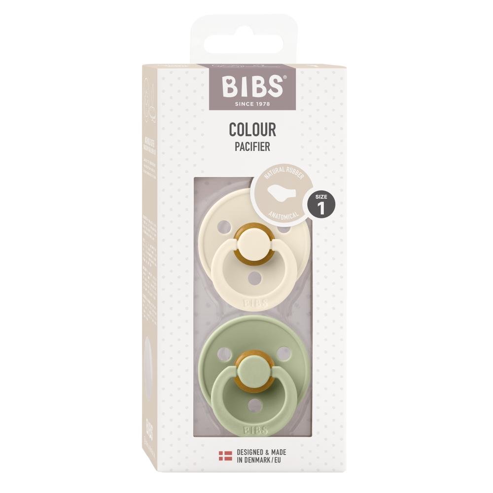 BIBS Latex Orthodontic Nipple Pacifier Size 1 - Pack of 2 (Colour) - Ivory &amp; Sage
