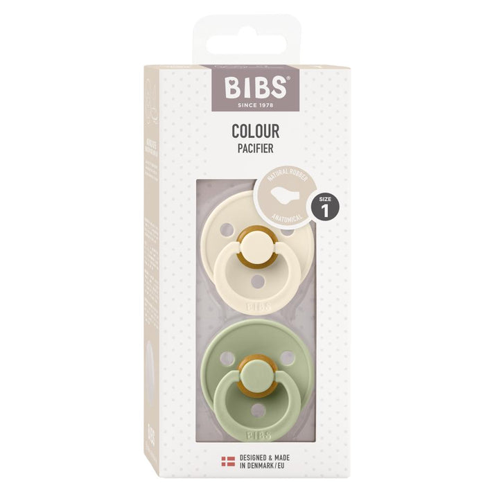 BIBS Latex Orthodontic Nipple Pacifier Size 1 - Pack of 2 (Colour) - Ivory &amp; Sage