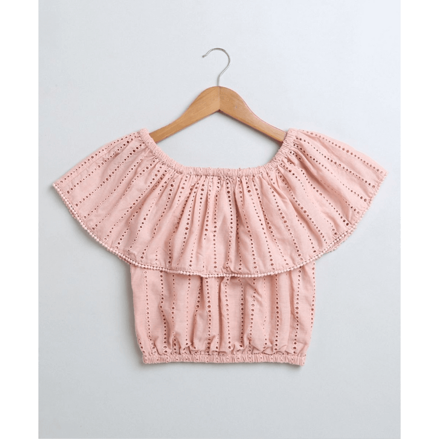 Sweetlime By AS Pastel Pink Off-Shoulder Schiffly Crop Top
