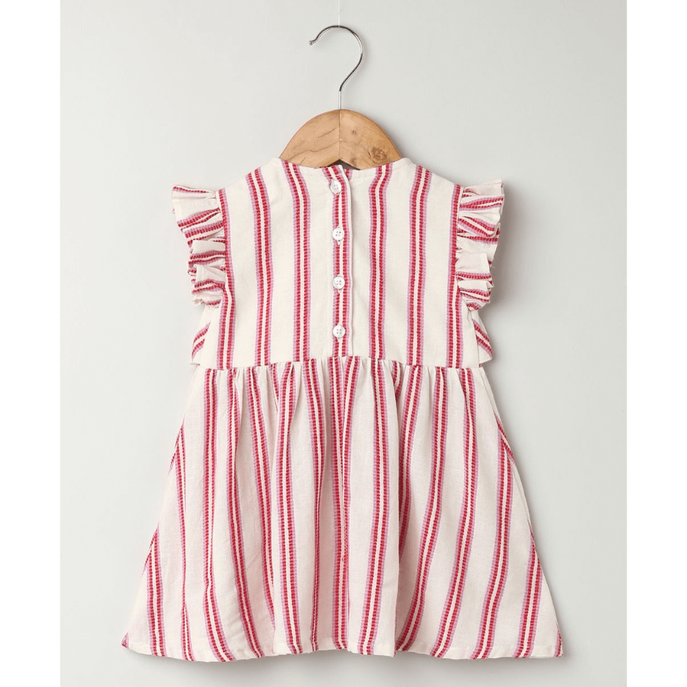 Sweetlime By AS Pink Striped Organic Cotton Dobby Dress &amp; Bloomer Co-ord Set
