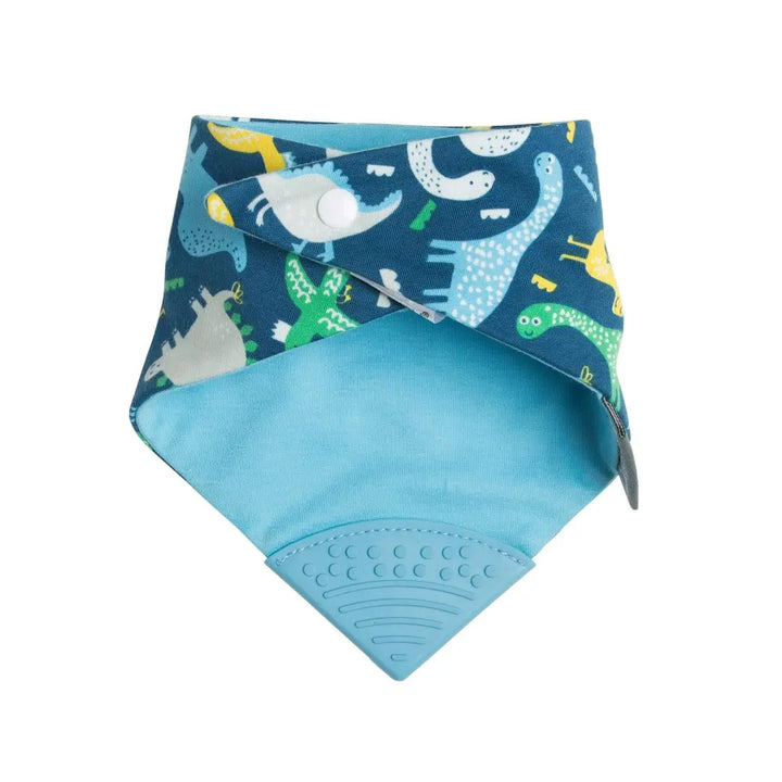 Cheeky Chompers Neckerchew for Babies &amp; Toddlers, Reversible Bib with Attached Silicone Teether, Super Absorbent, BPA-Free, 2–24 Months - Baby Dino