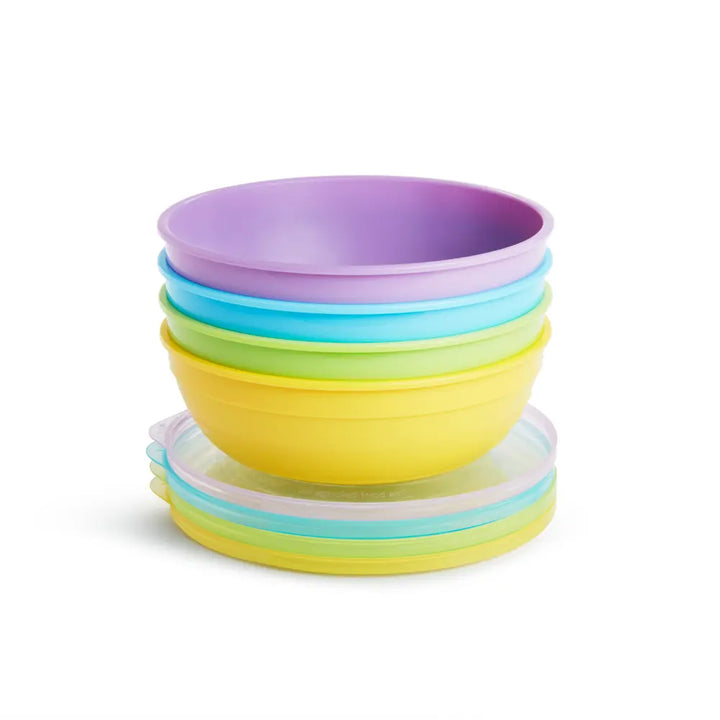 Munchkin Love-a-Bowls™ Feeding Set – 4 Bowls with Lids &amp; 2 Soft-Tip Spoons, Spill-Proof, BPA-Free, 4+ Months