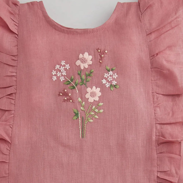 Liz Jacob Shift Linen Dress With Ruffled Sleeves - Whole Lot Of Love -  Peach