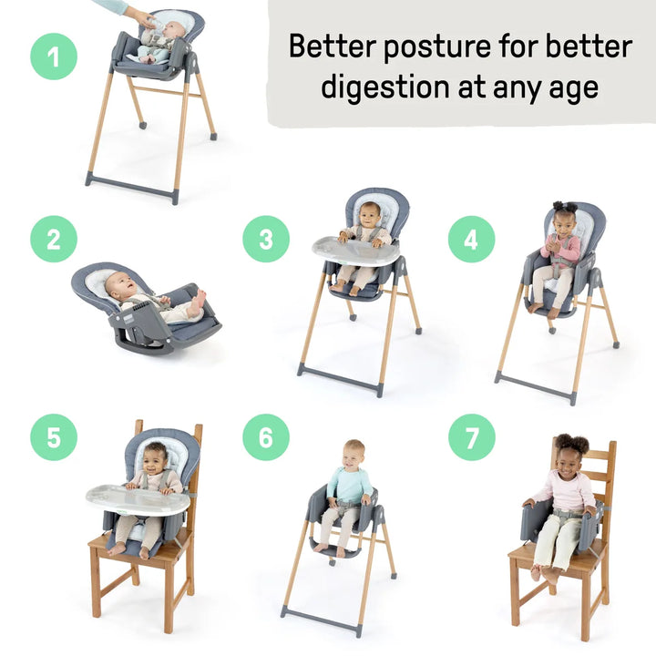 Ingenuity Proper Positioner Deluxe 7-in-1 High Chair with Recline, Rocking Infant Seat &amp; Booster Mode, Ergonomic Seat with Posture Support, 0-5 years