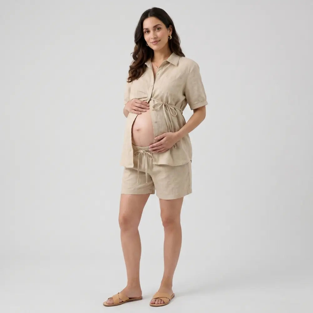 SOL MAMA Relaxed Linen Shorts - Natural Beige