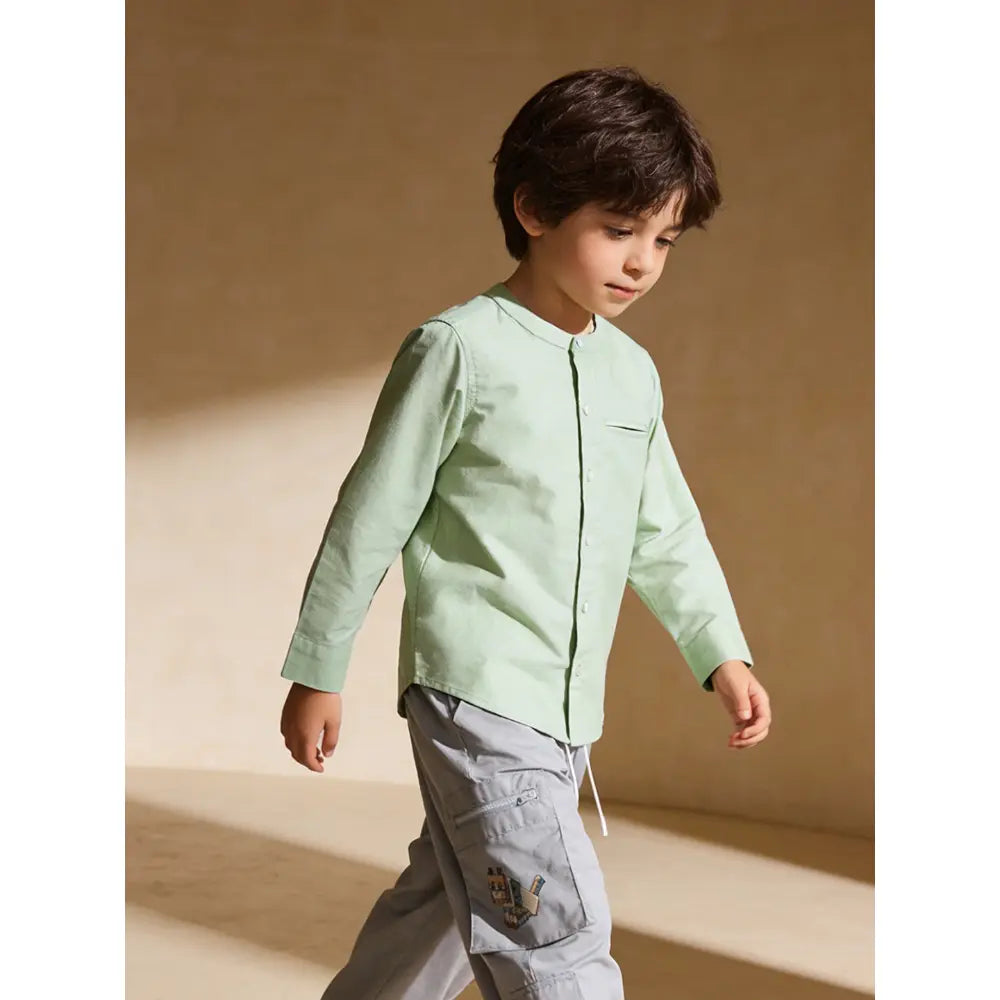 The Baby Trunk Unisex Green Band Collar Shirt | 2 to 6 Years