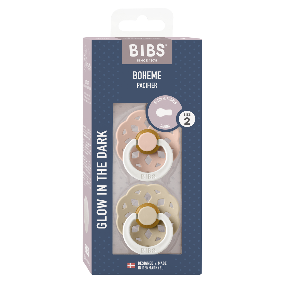 BIBS Boheme Glow Round Pacifier, Size 2 (Pack of 2) - Blush & Vanilla