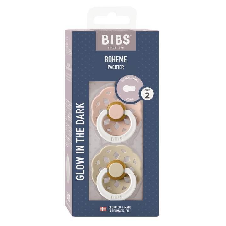BIBS Boheme Glow Round Pacifier, Size 2 (Pack of 2) - Blush &amp; Vanilla
