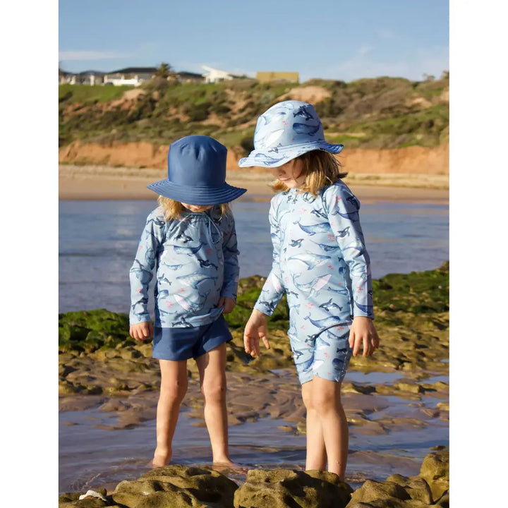 Purebaby Unisex Blue Long Sleeve Rashie Set  -  Whale Pod Print
