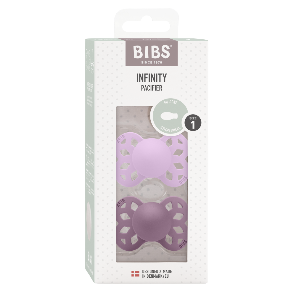 Bibs Silicone Symmetrical Pacifier Nipple Size 1 - Pack of 2 (Infinity)