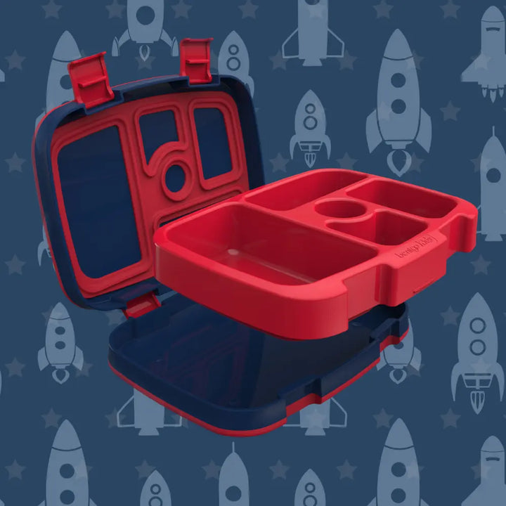 Bentgo Kids Prints with 5 Compartments, Leak-Proof Bento Lunch Box, BPA &amp; PFAS-Free, Microwave &amp; Dishwasher Safe Tray,  3–7 Years - Space Rocket
