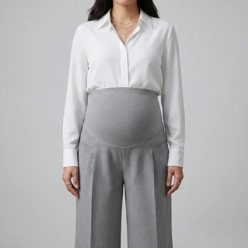 SOL MAMA Over Bump Wide Leg Trousers - Silver