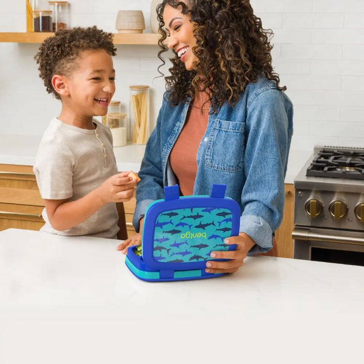Bentgo Kids Prints with 5 Compartments, Leak-Proof Bento Lunch Box, BPA &amp; PFAS-Free, Microwave &amp; Dishwasher Safe Tray,  3–7 Years - Sharks