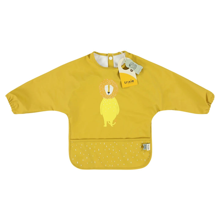 Trixie Waterproof Long Sleeve Baby Bib | Full-Coverage Feeding Bib with Food Catcher Pocket &amp; Easy-Clean Design | 6 Months Onwards | Mr. Lion