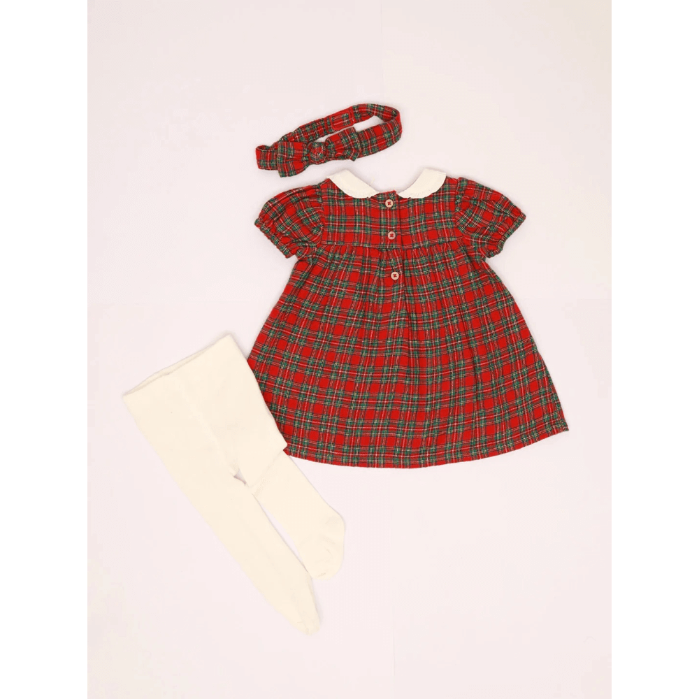 The Baby Trunk Baby Girl Holiday Red Plaid Dress Set