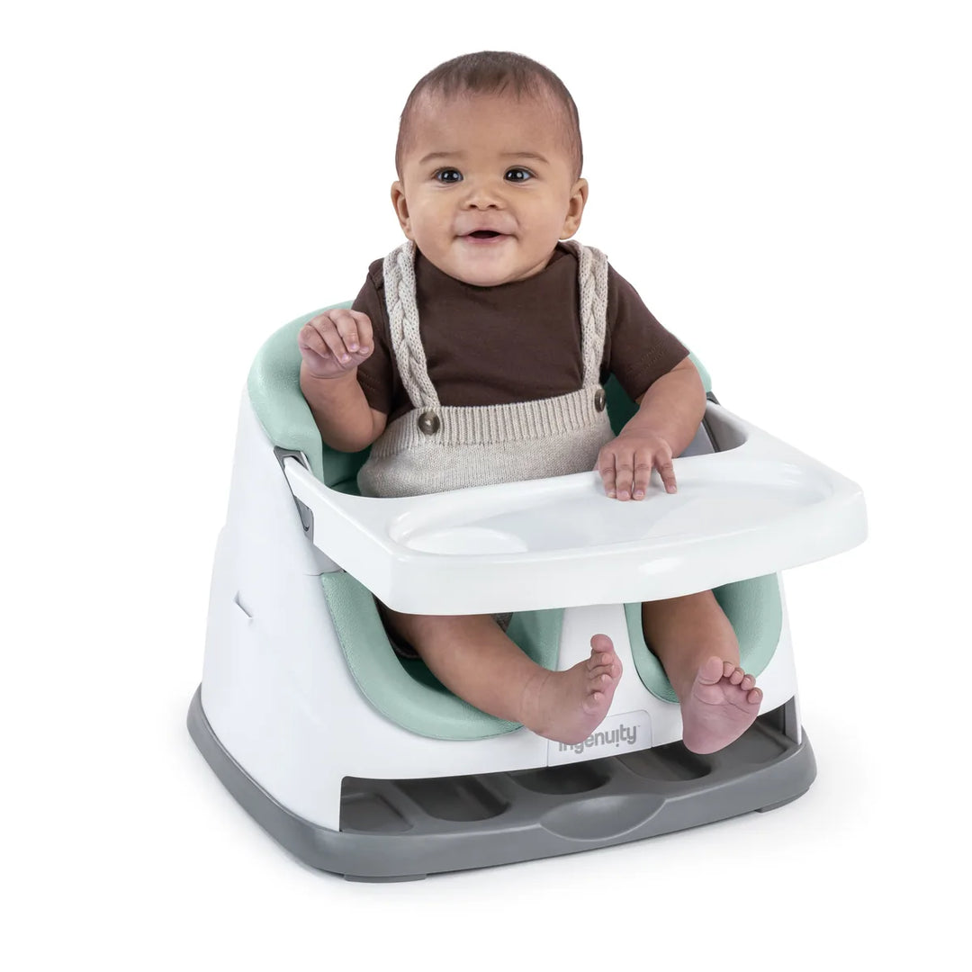 Ingenuity Baby Base 2-in-1 Convertible Booster Seat with Removable Tray, Feeding &amp; Floor Seat, Designed for Mealtime &amp;  Playtime, 6 - 36 months - Mist