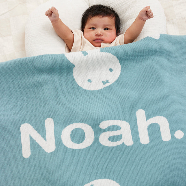 NamelyCo Miffy Name Blanket - Stone Blue