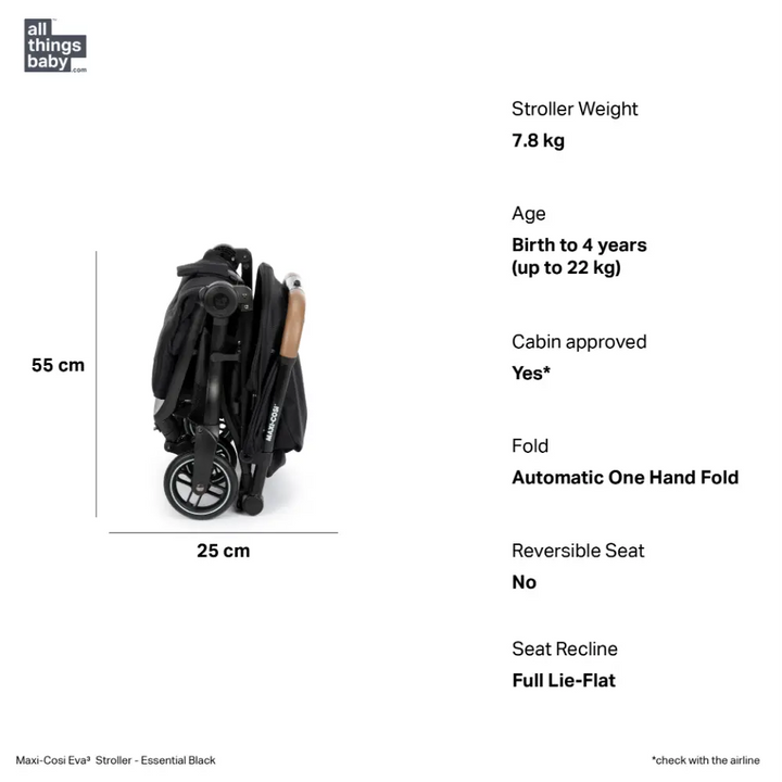 Maxi-Cosi Eva3 Lightweight Compact Stroller, Automatic One-Hand Fold, –