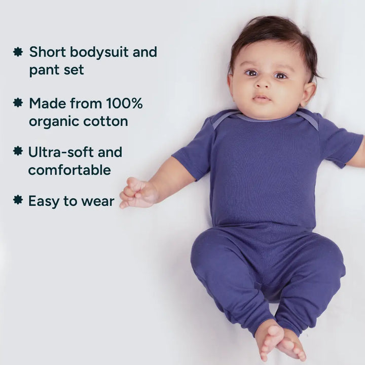 Nintara Baby 100% Cotton Unisex Bodysuit &amp; Pant Set – Midnight Blue
