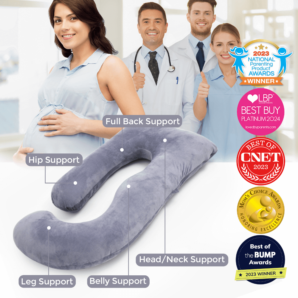 Momcozy Maternity Accessory G Shaped Cooling Fabric Pregnancy Pillow Grey