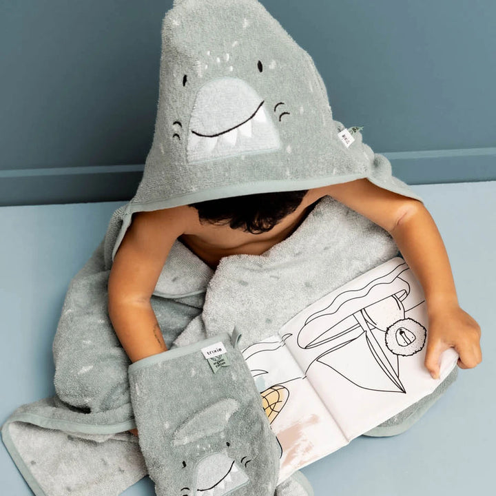 Trixie Hooded Baby Towel | Ultra-Soft 100% Organic Cotton Terry Bath Towel for Newborns, Babies &amp; Toddlers | 75 x 75 cm | 0 Months Onwards | Mr. Shark