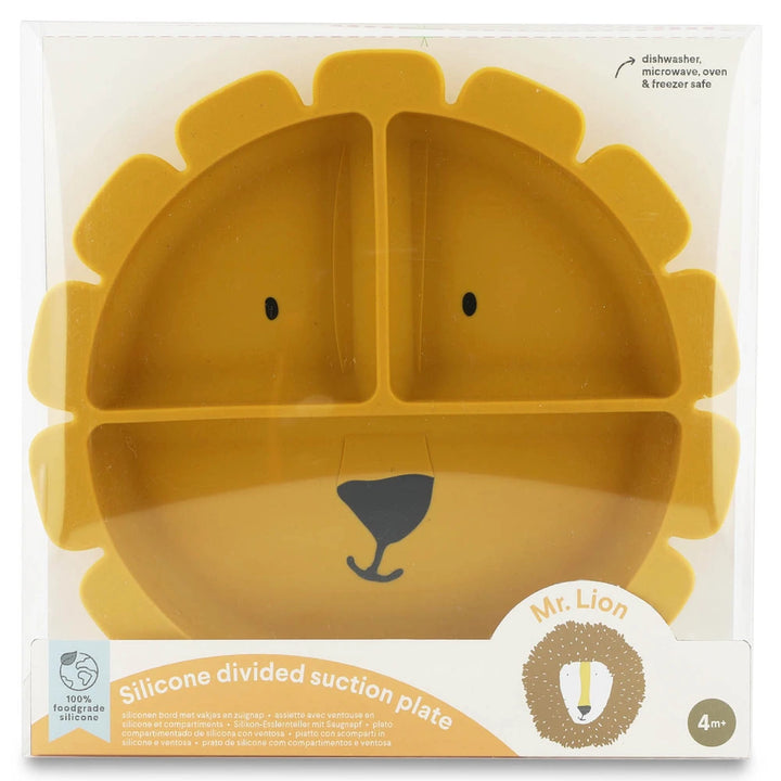 Trixie Silicone Divided Suction Plate | 100% Food-Grade Silicone Plate with Stick &amp; Stay Base, Compartments &amp; Easy-Clean Design | 4 Months Onwards | Mr. Lion