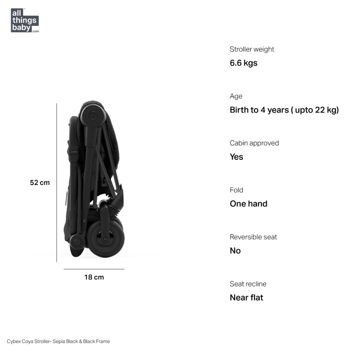 Cybex COYA Compact Travel Friendly Stroller - Sepia Black Matt Black Frame